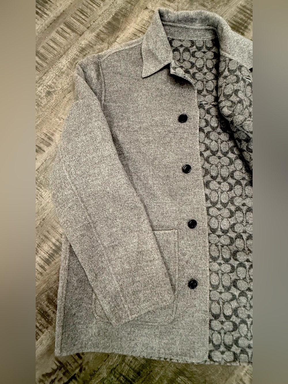 VINTAGE/Coach Gray Signature-Lined Wool Blend Performance Jacket